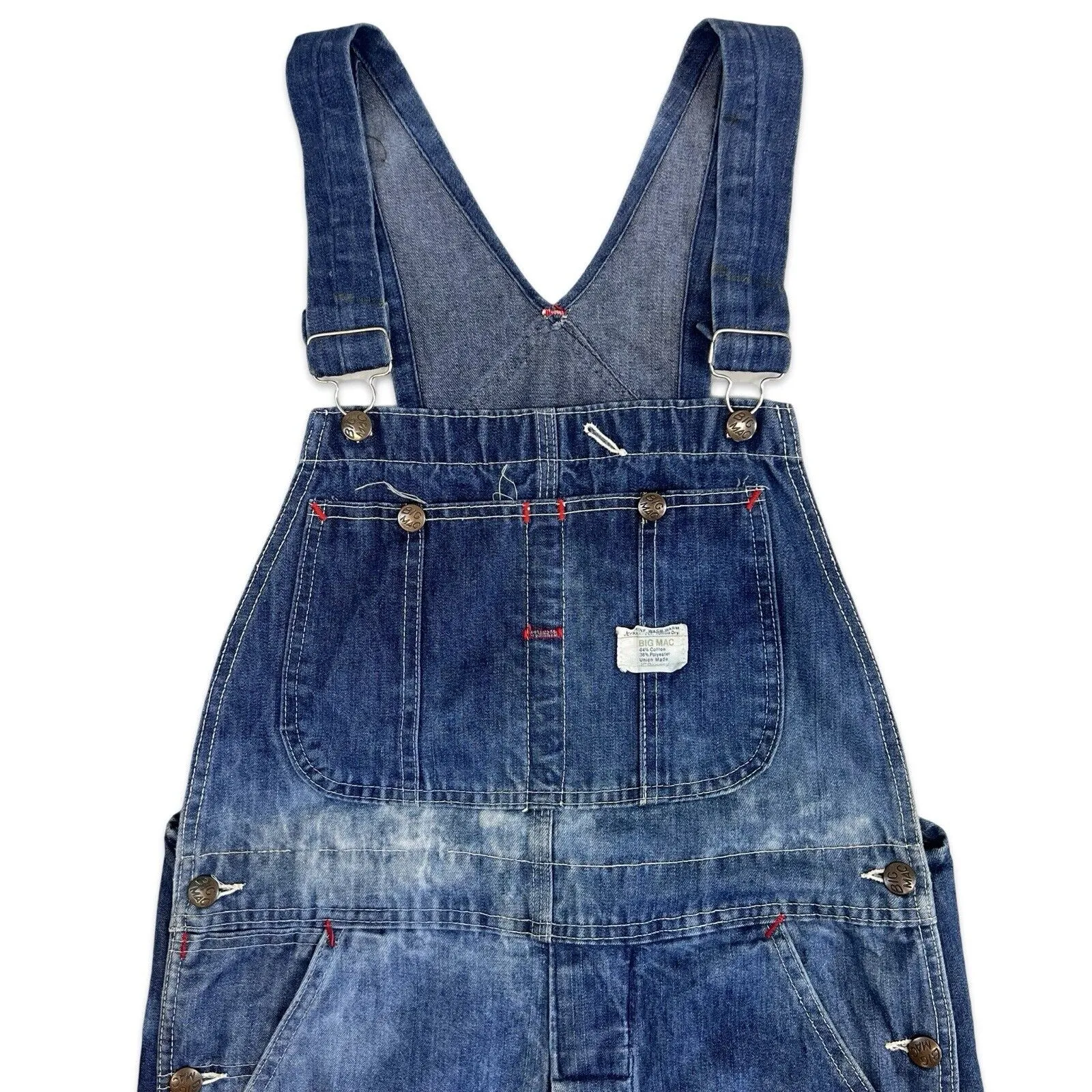 VTG 1960s USA JC PENNEY BIG MAC DUNGAREES WITH KILLER WATER FADING S 30”W 32”L