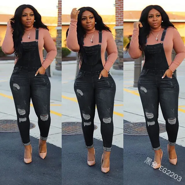 Wepbel Skinny Denim Hemming Pants Jumpsuits Plus Size Denim Overalls Fashion Holes Summer Women Jeans Casual Washed Trousers