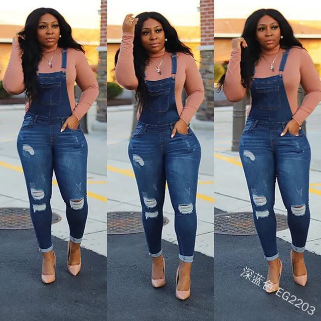 Wepbel Skinny Denim Hemming Pants Jumpsuits Plus Size Denim Overalls Fashion Holes Summer Women Jeans Casual Washed Trousers
